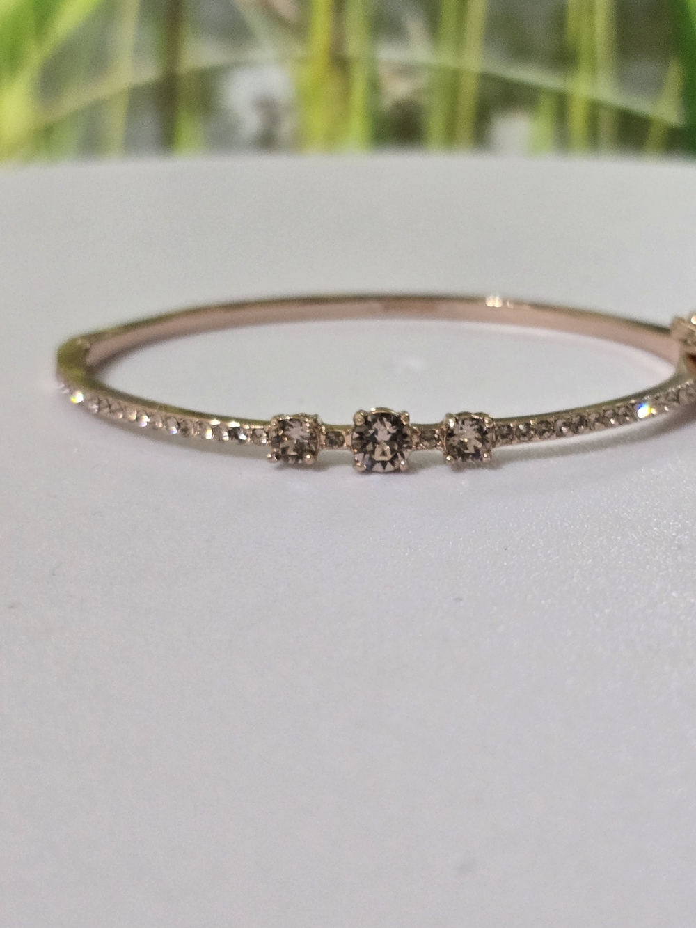 Givenchy Crystal Bangle Bracelet Rose Gold Tone Designer Rhinestone Cuff - Picture 9 of 9